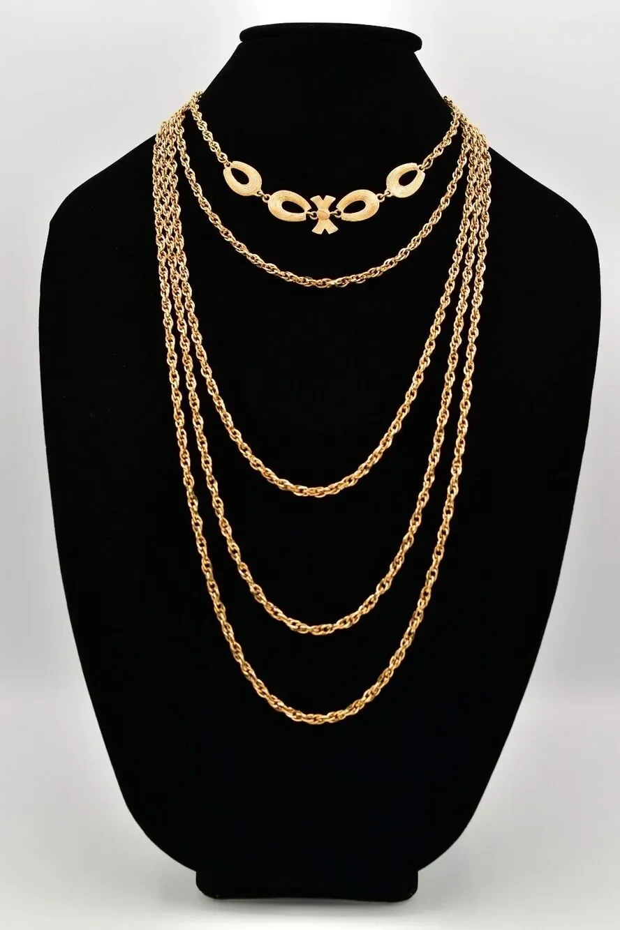 Monet Vintage Layered Necklace Tiered Multi-Chain Gold Chunky Signed 70s BinA17